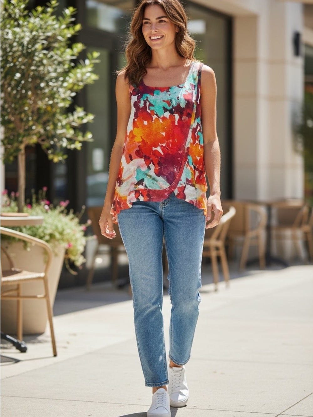 Calvin Klein Watercolor Floral Sleeveless Blouse